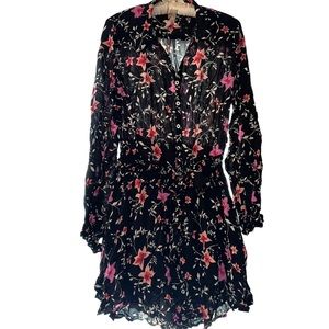 Free People Long Sleeve Cinched Waist Floral Midi Dress